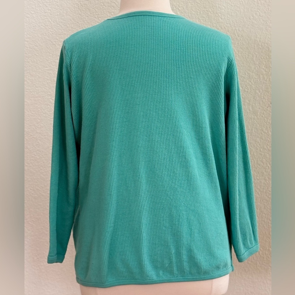 Woman Within Sea Green Thermal Weave Long Sleeve Top - Picture 3 of 8